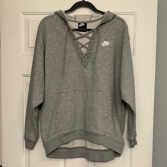Nike Tops - Nike Women's Gray Lace-Up Hoodie